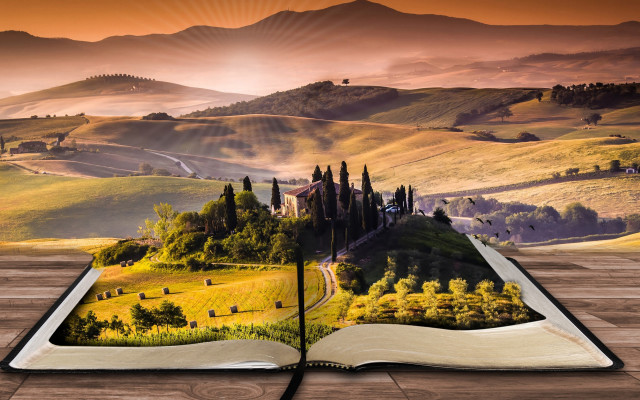Open book landscape mountains wooden free wallpaper - medium preview image