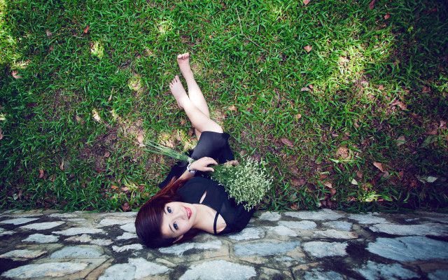 Woman plant knife grassy outdoors free wallpaper - medium preview image