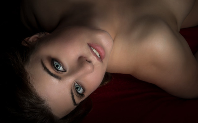 Blue eyes serious woman red free wallpaper - medium preview image