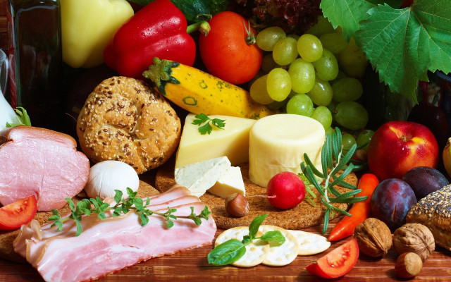 Food display fruits vegetables bread free wallpaper - medium preview image