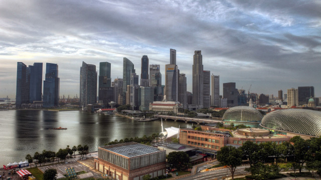 City skyline river bridge cloudy free wallpaper - medium preview image