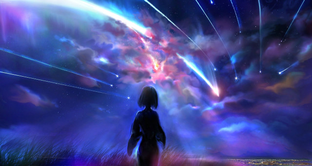 Person field colorful sky stars free wallpaper - medium preview image