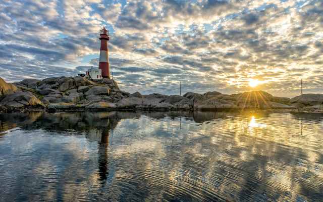 Lighthouse rocky shore sunset clouds #4 free wallpaper - medium preview image