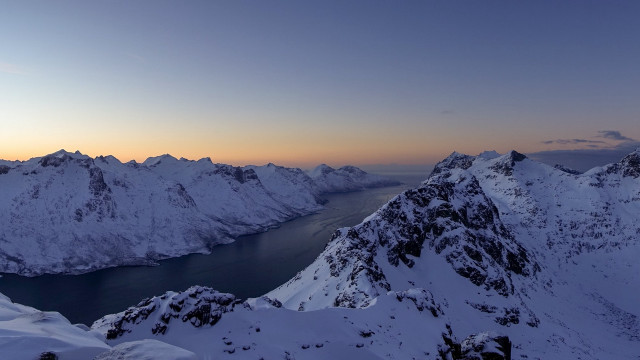 Mountain lake snowy horizon cloudy free wallpaper - medium preview image