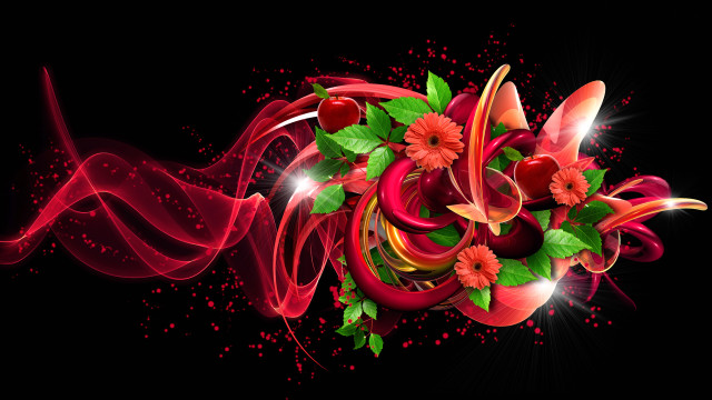 Red flower leaves abstract digital free wallpaper - medium preview image