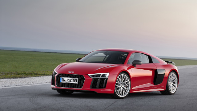 Red car driving road field free wallpaper - medium preview image