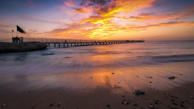 Pier ocean sunset colorful sky free wallpaper - medium preview image