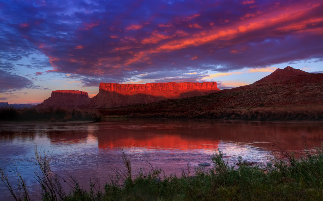 Sunset mountain lake red cliff #2 free wallpaper - medium preview image