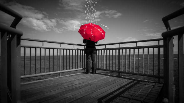 Person umbrella deck water urban free wallpaper - medium preview image