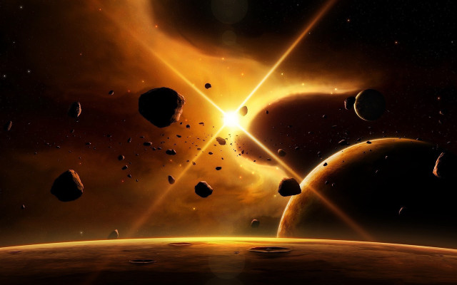 Space rocks planets bright yellow free wallpaper - medium preview image