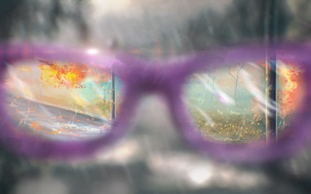 Purple glasses landscape reflection impressionism free wallpaper - medium preview image