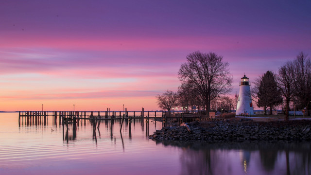 Lighthouse island sunset pink sky free wallpaper - medium preview image