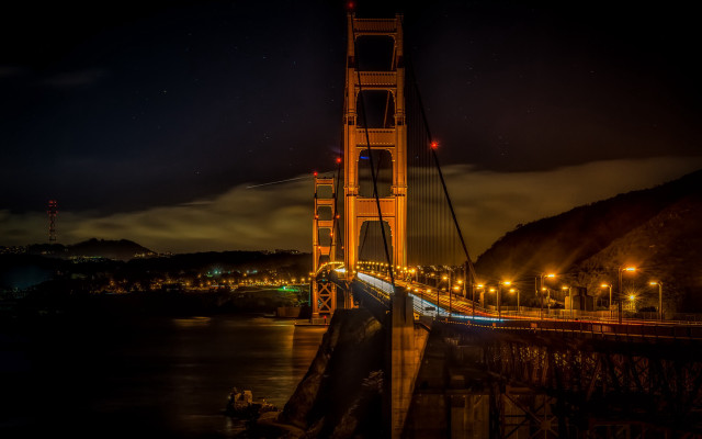 Bridge lights night water mountain free wallpaper - medium preview image