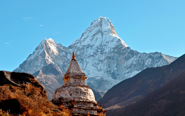 Mountain pagoda snowy peak blue free wallpaper - medium preview image
