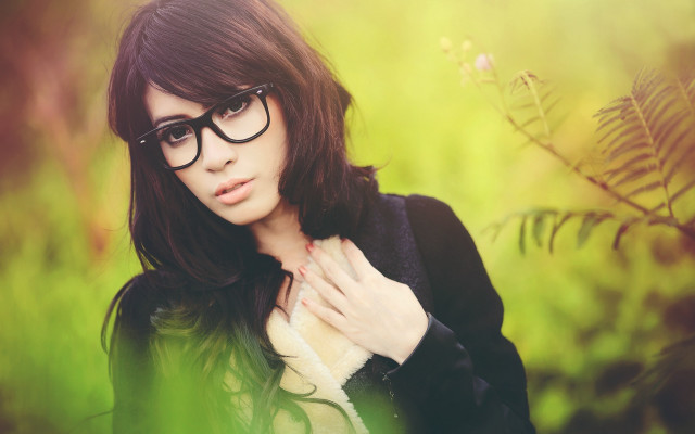 Woman glasses field portrait outdoors free wallpaper - medium preview image