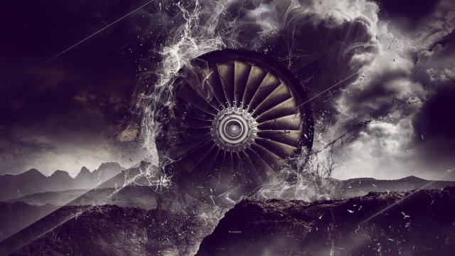 Jet engine mountain cloudy sky free wallpaper - medium preview image