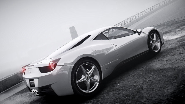 White sports car ocean foggy free wallpaper - medium preview image