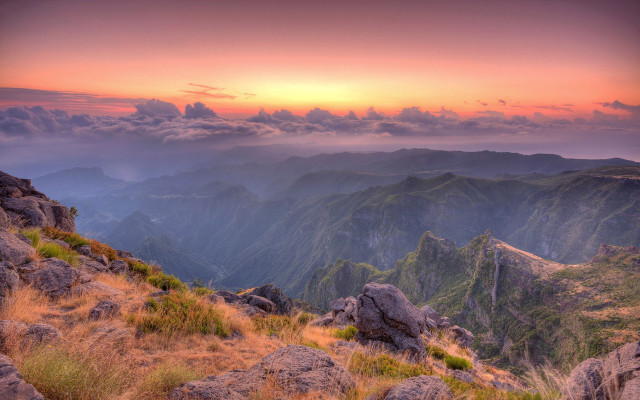 Mountain range sunset clouds grassy #5 free wallpaper - medium preview image
