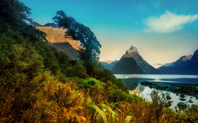 Mountain lake forest sunset outdoor free wallpaper - medium preview image