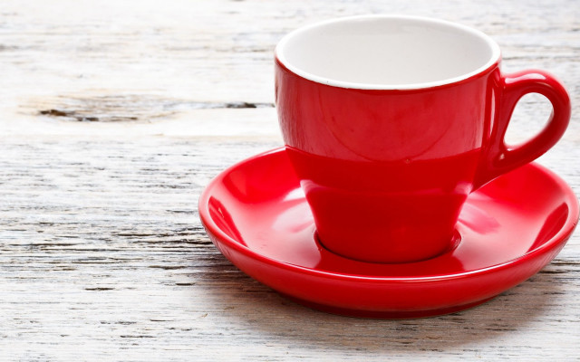 Red cup saucer wooden table #2 free wallpaper - medium preview image