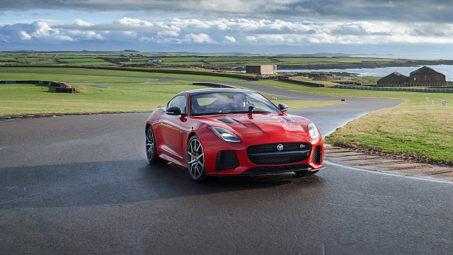 Red sports car lake road free wallpaper - medium preview image
