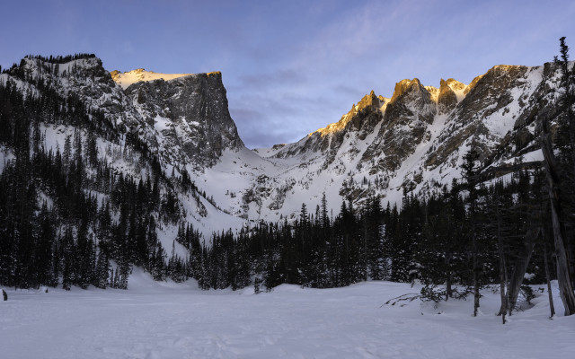 Snowy mountain trees clouds city free wallpaper - medium preview image