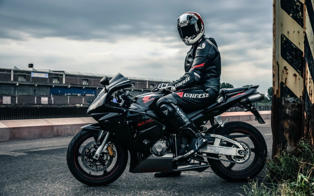 Man motorcycle cyberpunk cloudy sky free wallpaper - medium preview image