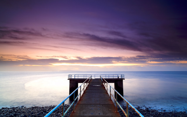 Pier rail ocean sunset clouds free wallpaper - medium preview image