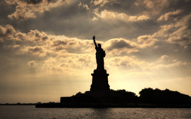 Liberty silhouette cloudy sky water #2 free wallpaper - medium preview image