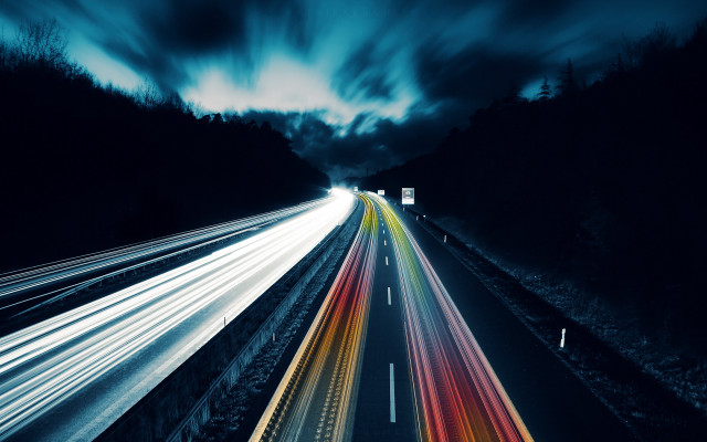 Highway long exposure clouds light free wallpaper - medium preview image