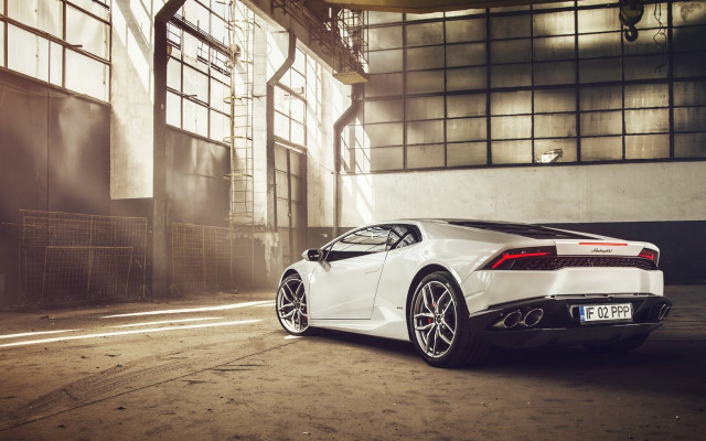 White sports car garage building free wallpaper - medium preview image