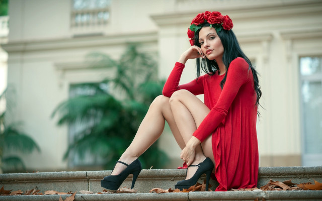 Red dress gothic fashion flowers free wallpaper - medium preview image
