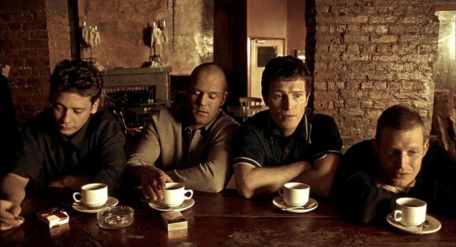 Men sitting table coffee brick free wallpaper - medium preview image