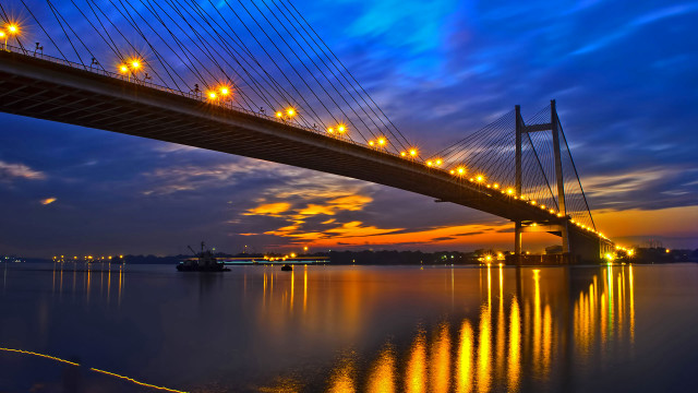 Bikash bridge water night lights free wallpaper - medium preview image
