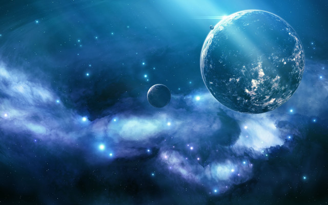 Blue planet stars space art #2 free wallpaper - medium preview image