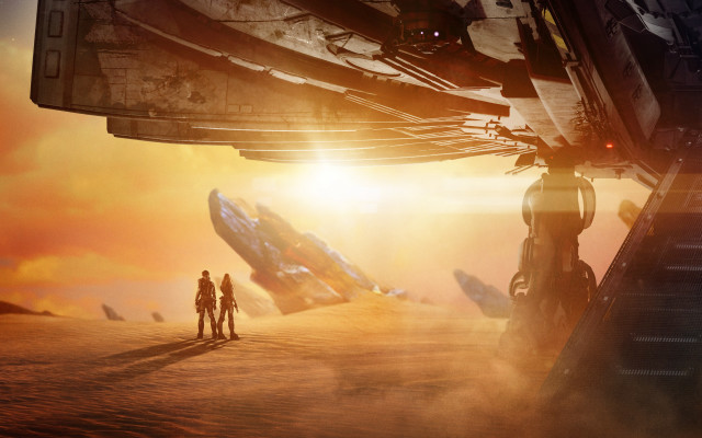Sci fi desert spaceship couple free wallpaper - medium preview image