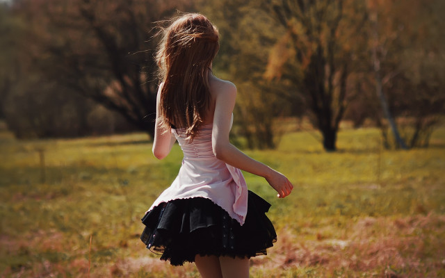 Woman dress field trees autumn free wallpaper - medium preview image