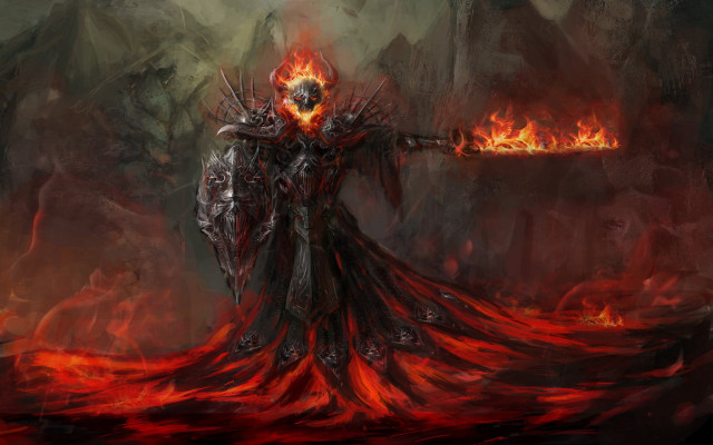 Demonic fantasy warrior flaming sword free wallpaper - medium preview image