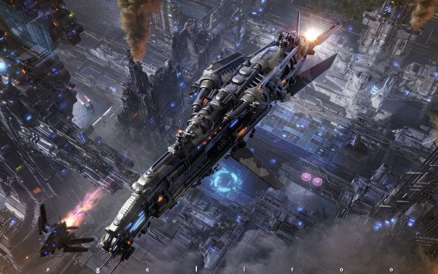Futuristic city jet smoke cyberpunk free wallpaper - medium preview image