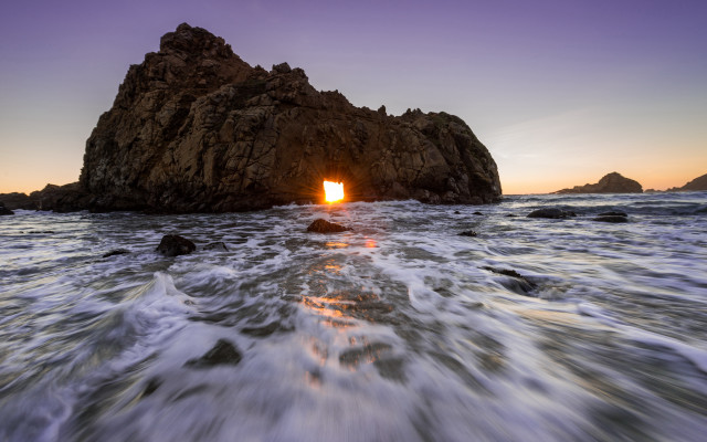 Rock formation light ocean sunset free wallpaper - medium preview image