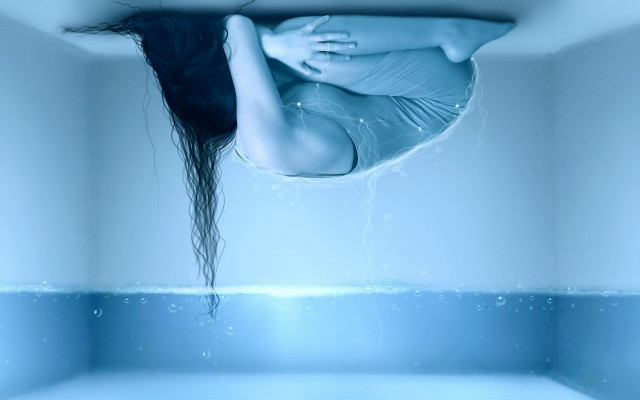 Woman floating pool hair air free wallpaper - medium preview image