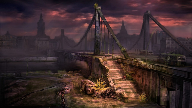 Bridge man city red sky free wallpaper - medium preview image