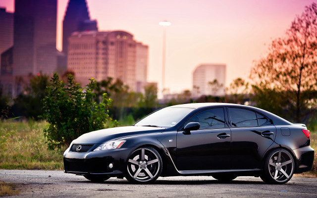Black car city skyline sunset free wallpaper - medium preview image