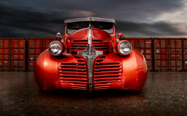 Red car cargo container night free wallpaper - medium preview image