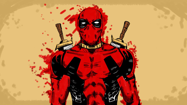 Deadpool swords blood yellow background free wallpaper - medium preview image