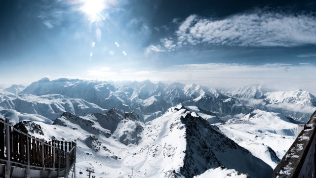 Mountain range fence snow sun #3 free wallpaper - medium preview image