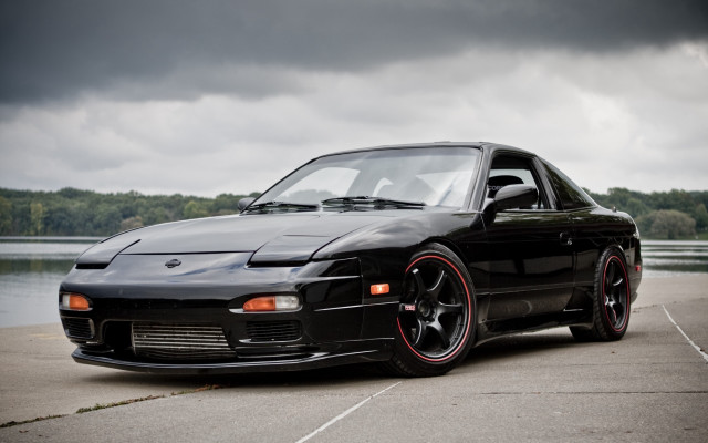 Black car lake forest clouds free wallpaper - medium preview image