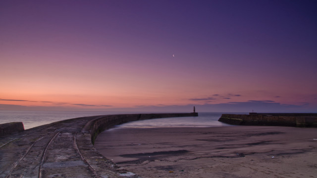 Pier lighthouse sunset purple magic free wallpaper - medium preview image