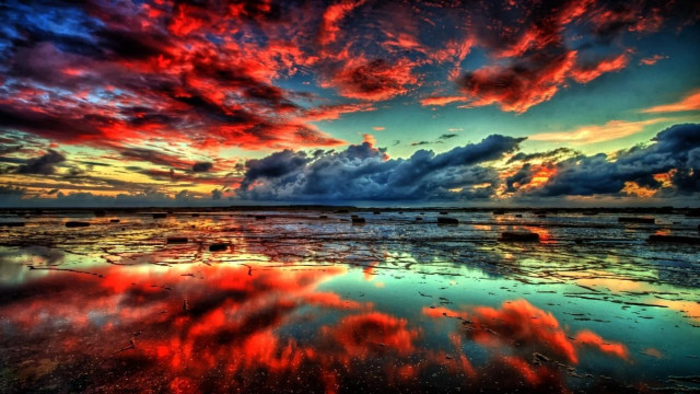 Colorful sunset clouds reflection water #2 free wallpaper - medium preview image