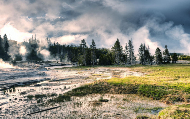Large water surroundings steam nature free wallpaper - medium preview image